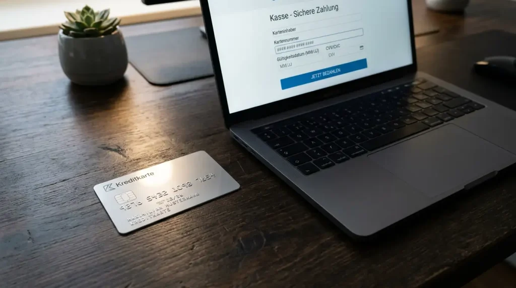 Kreditkarte neben einem Laptop mit einer Sportwetten-Einzahlungsseite